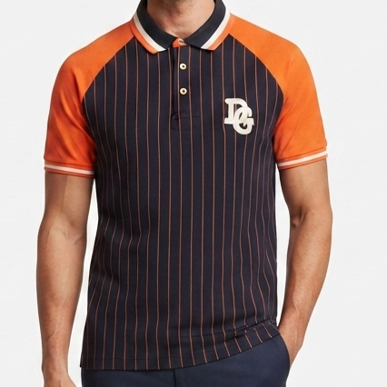 Men Trendy Black Polo Neck T-Shirt Vertical Stripe Design Soft & Breathable Casual Wear