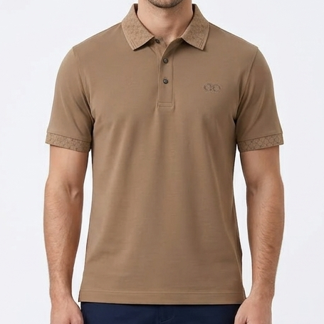 Premium Polo T-Shirt with Monogram Collar and Signature Sleeve Detailing