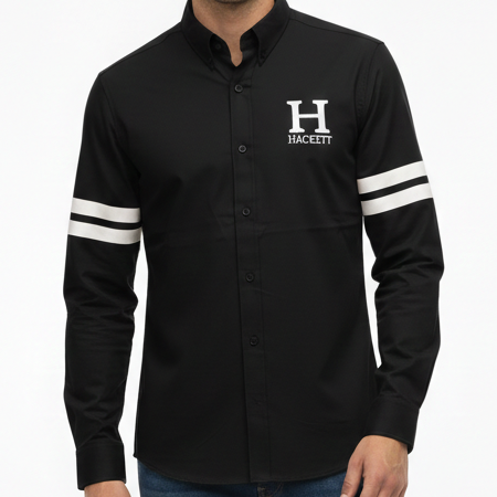 Men’s Premium Black  Shirt with Sporty Sleeve Stripes