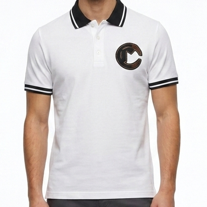 White Premium Polo T-Shirt with Contrast Collar