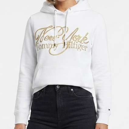 Women White Graphic Pullover Hoodie