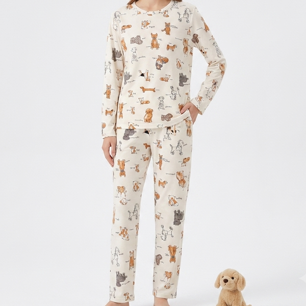 Women's Premium White Cute Animal Prin Night Suit Set