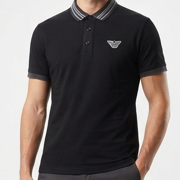 Men's Premium Black Polo T-Shirt Regular Fit Polo with Contrast Collar & Embroidered Logo