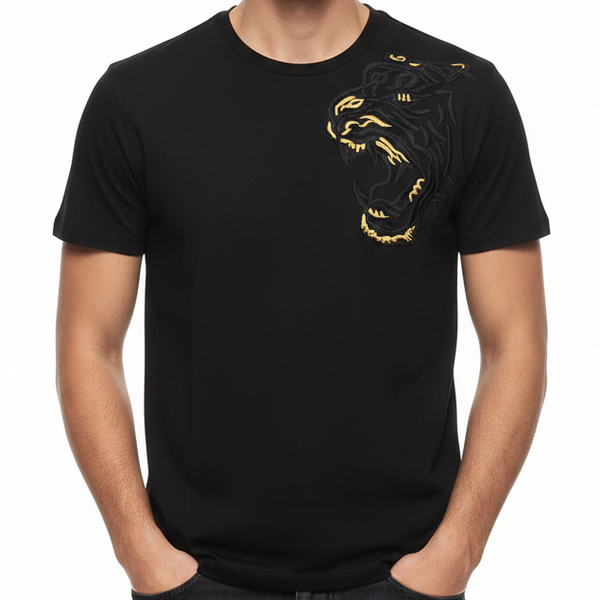 Premium Brand  Black T-Shirt with Tiger Embroidery Design