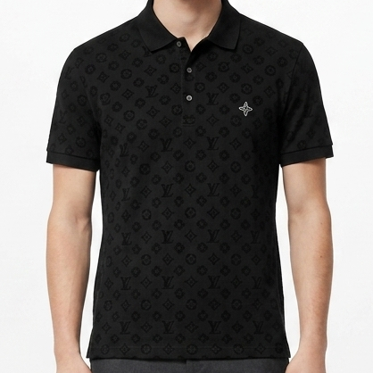 Premium Black Monogram Polo T-Shirt For Men