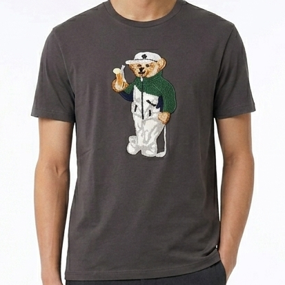 Premoium  Charcoal Crew Neck T-Shirt with Sporty Bear Graphic