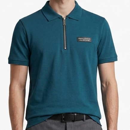 Premium Men's Teal Zip Polo T-Shirt – Soft Cotton Regular Fit Smart Casual Wear