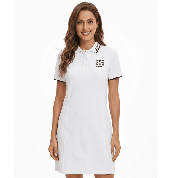 Premium White Designer Polo Dress – Elegant Minimal Style with Signature Logo