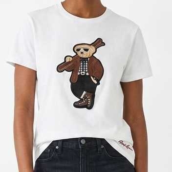 Women’s Premium White Embroidered T-Shirt Trendy Teddy Bear Casual Tee