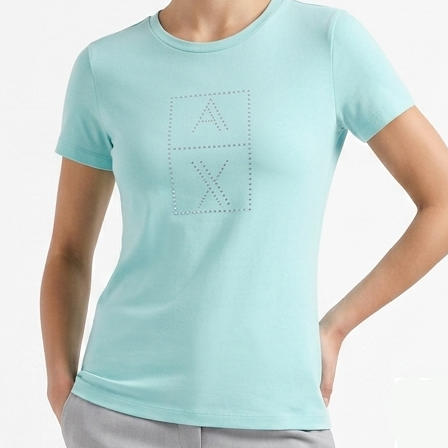 Premium AX Studded Logo Sky Blue T-Shirt For Women