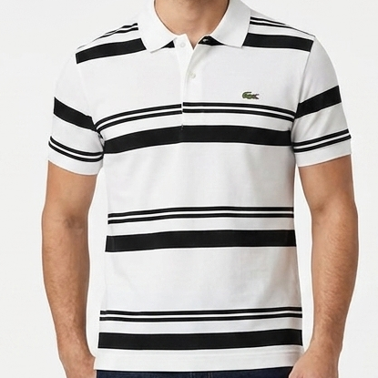 Luxury Classic White & Black Striped Polo T-Shirt