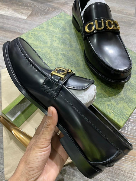 Logo-Letter Hardware Leather Shoes For Men