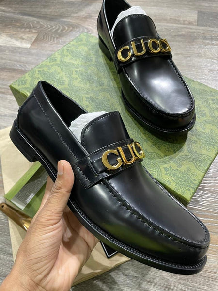 Logo-Letter Hardware Leather Shoes For Men