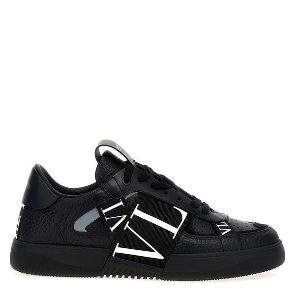 Men Premium All-Black Low-Top Street Sneakers – Bold Monogram Design
