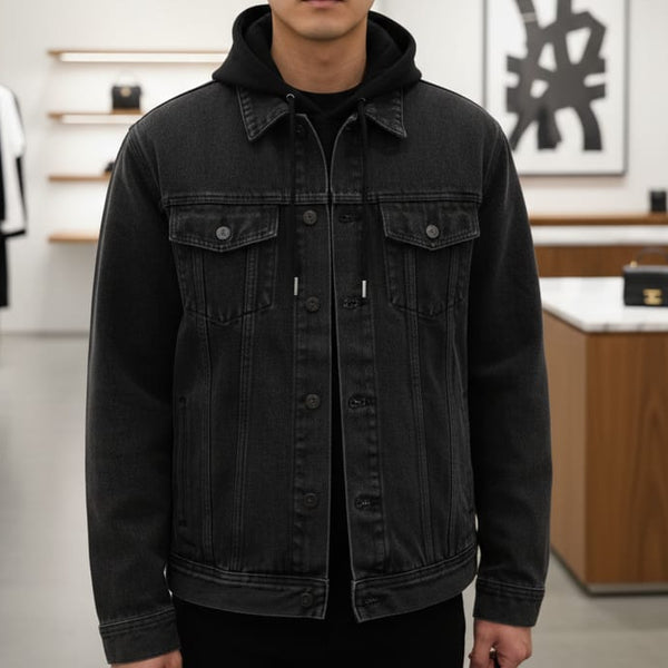 Imported Black Denim Hooded Jacket