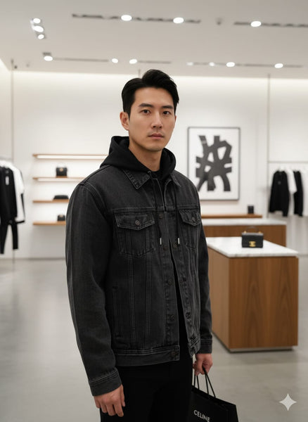Imported Black Denim Hooded Jacket