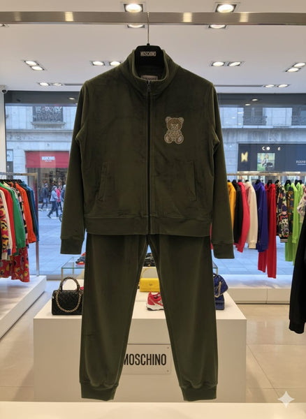 Olive Green Teddy Logo Tracksuit for Cozy Casual Style