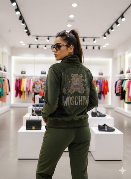 Olive Green Teddy Logo Tracksuit for Cozy Casual Style