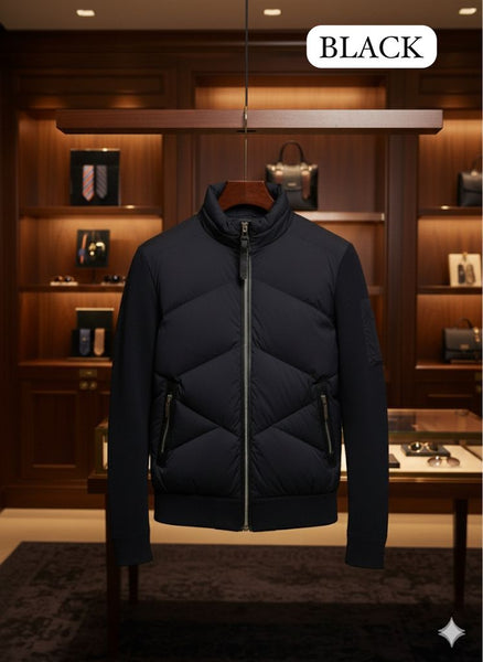 Black Quilted Zip-Up Jacket with Sleek Modern Design