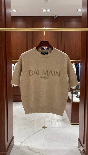 Woman Beige Logo Knit T-Shirt  Luxury Minimal Style