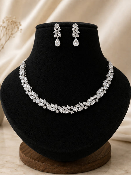 Elegant Crystal Leaf Bridal Necklace & Drop Earrings Set for Women