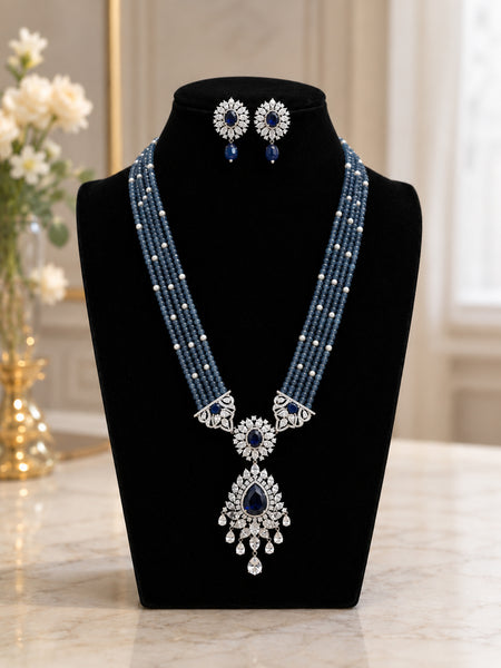 Royal Blue Onyx & AAA AD Stone Statement Necklace Set