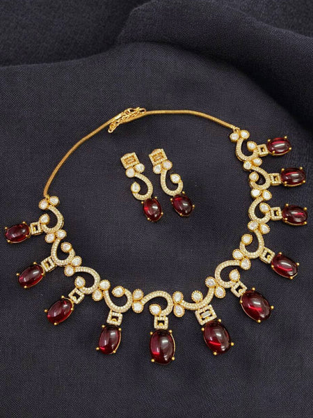 Royal Ruby Red Moissanite Polki Necklace Set with AAA AD Sparkle