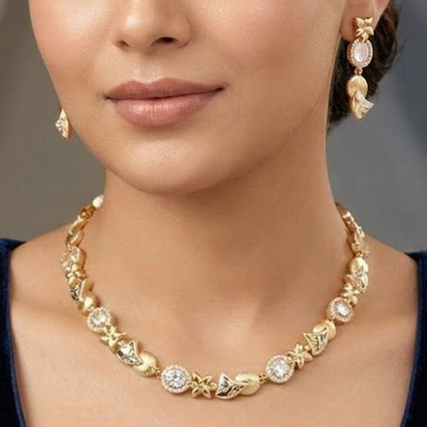 Royal Meenakari AD Polki Golden Necklace Set with Swarovski Stones
