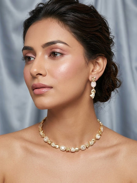 Royal Meenakari AD Polki Golden Necklace Set with Swarovski Stones