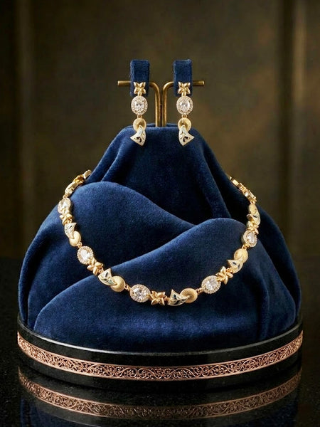 Royal Meenakari AD Polki Golden Necklace Set with Swarovski Stones