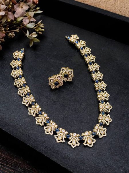 Elegant Sapphire Stone Floral Necklace with Earrings