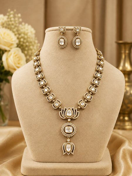 Victorian Polki Moissanite Doublet Stone Necklace Set with AAA Quality AD