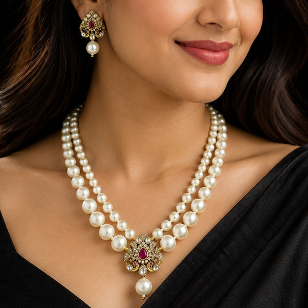 Elegant Victorian AAA AD Shell Pearl Necklace Set