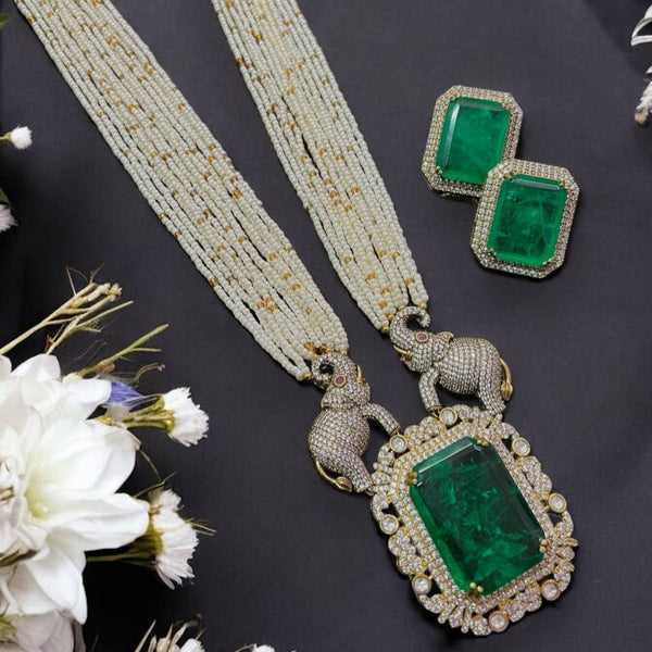 Majestic Emerald & Elephant Motif Long Necklace Set