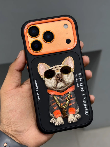 Nimmy 3D Embroidery Cool Pug Chain Swag Dog iPhone 17 Series  Back Case