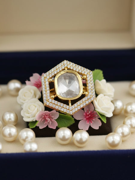 Golden Plated Moissanite Polki Choker with Matching Earrings & Ring