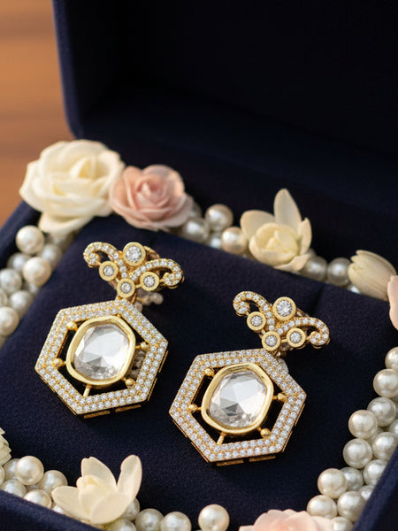 Golden Plated Moissanite Polki Choker with Matching Earrings & Ring