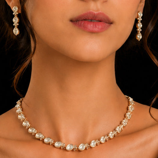 Premium Gold-Plated Kundan Necklace Set | Elegant Traditional Jewelry with Matching Earrings