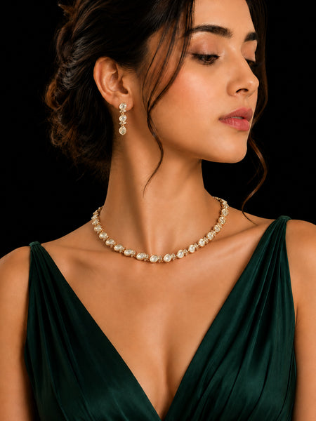 Premium Gold-Plated Kundan Necklace Set | Elegant Traditional Jewelry with Matching Earrings
