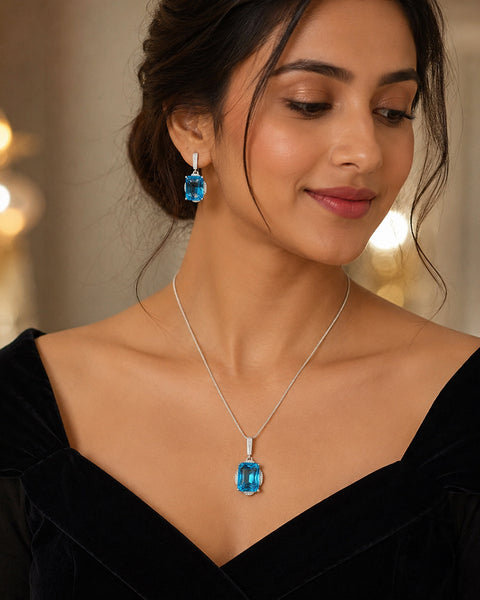 Elegant Blue Hydro Stone Pendant Set