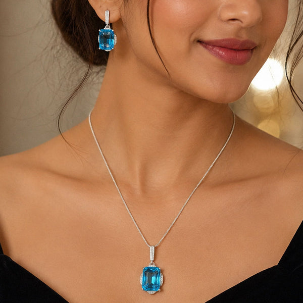 Elegant Blue Hydro Stone Pendant Set