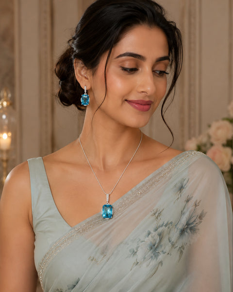 Elegant Blue Hydro Stone Pendant Set