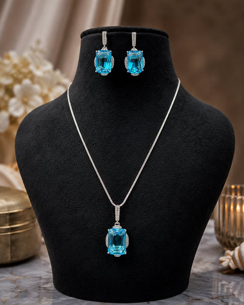 Elegant Blue Hydro Stone Pendant Set