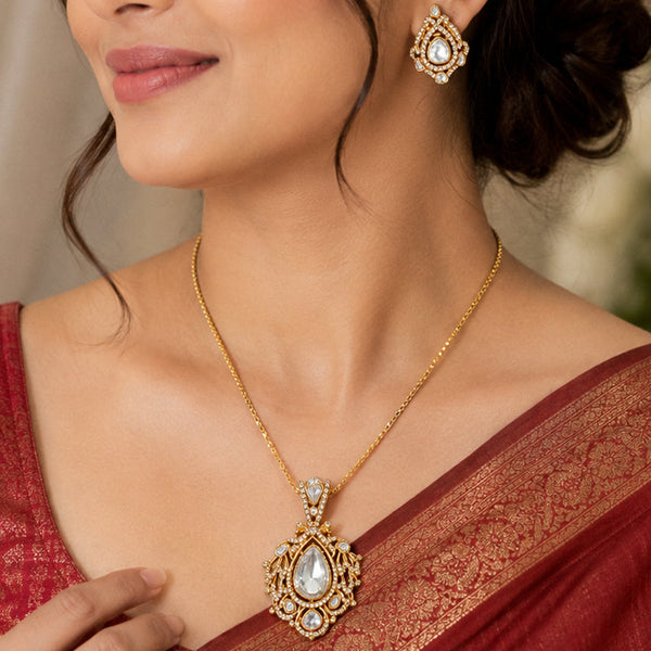 Royal Golden Polki Moissanite Necklace Set