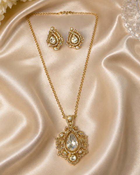 Royal Golden Polki Moissanite Necklace Set
