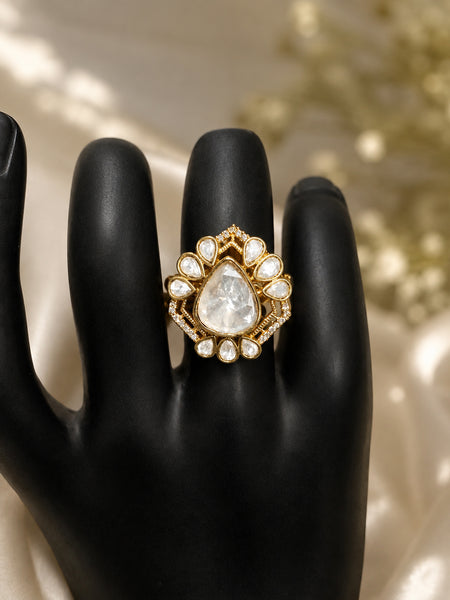 Royal Golden Moissanite Polki Statement Ring