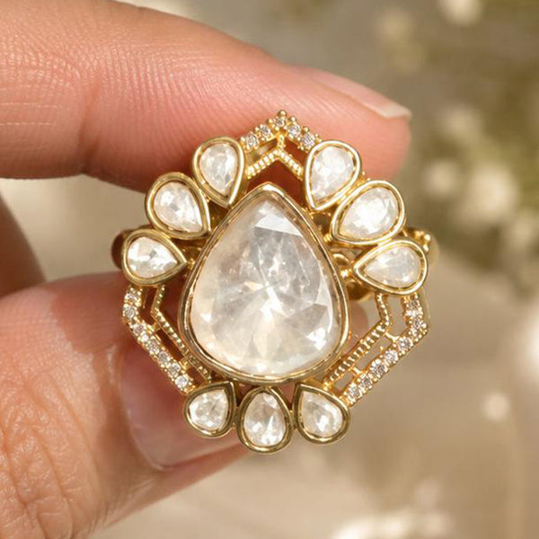 Royal Golden Moissanite Polki Statement Ring