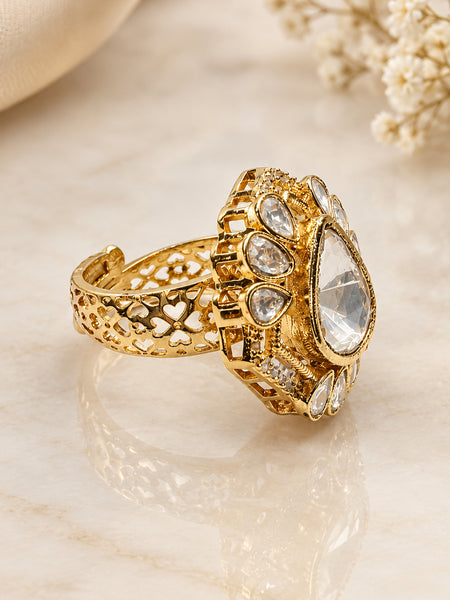 Royal Golden Moissanite Polki Statement Ring