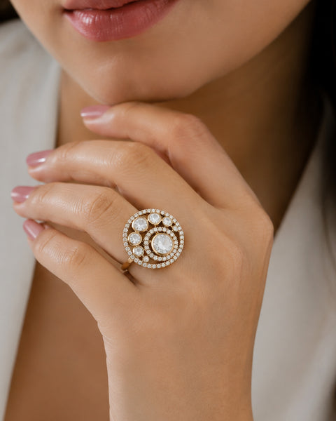 Royal Golden Moissanite Polki Ring