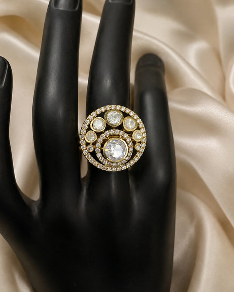 Royal Golden Moissanite Polki Ring